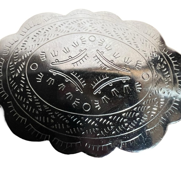 VTG Silver Tone Concho Belt Metal Scalloped Western Boho Stamped Statement O/S - Picture 8 of 9
